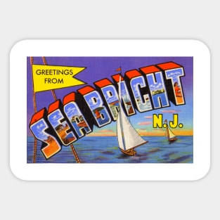 Greetings from Sea Bright New Jersey - Vintage Large Letter Postcard Sticker